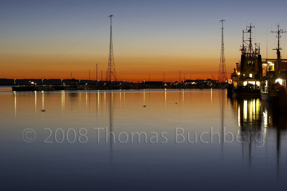 Late sunset. Kalundborg ferry harbor.